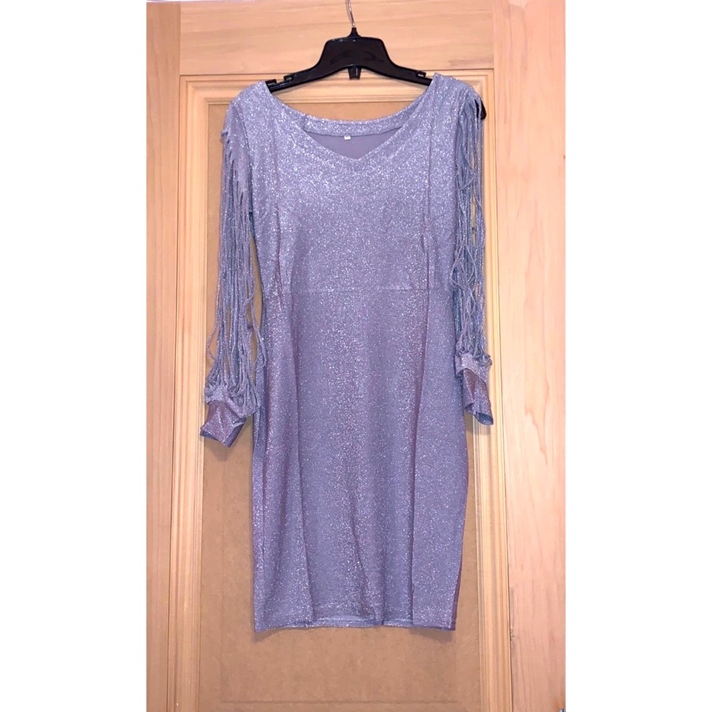 HOST PICK❣️Women’s Fringe Sleeve Glitter Dress Sz XS - Picture 3 of 9